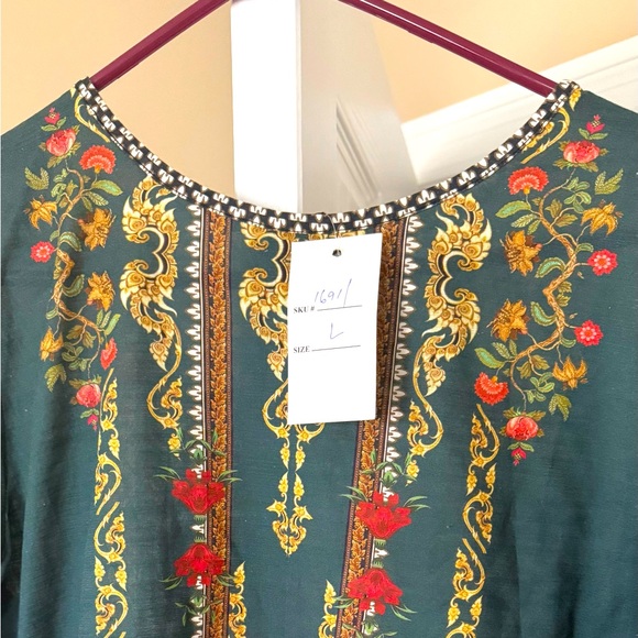 ILace Green Cotton Kurta - Pakistani kameez (New with tags) - Picture 1 of 7